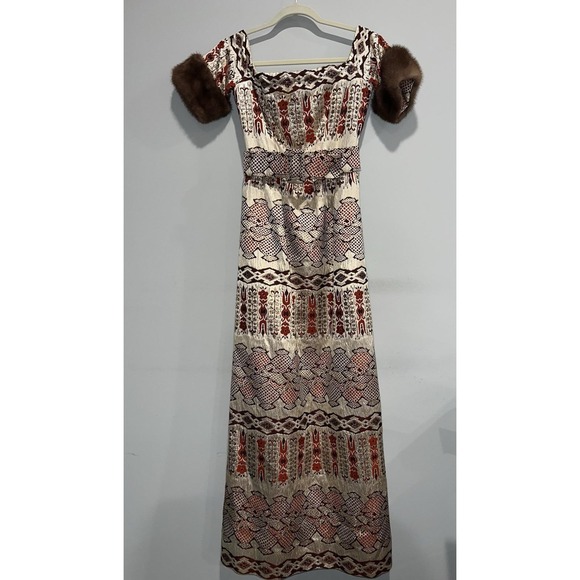 Oscar de la Renta Dresses & Skirts - Iconic 1970s Oscar de La Renta Metallic Gold Silk Brocade Dress Gown Fur Cuff